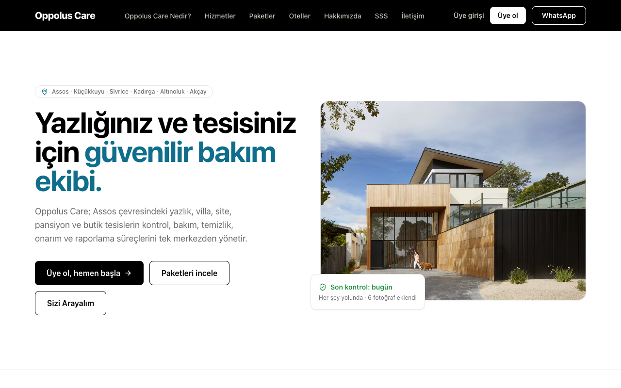 Oppolus Care yazlık bakım hizmeti