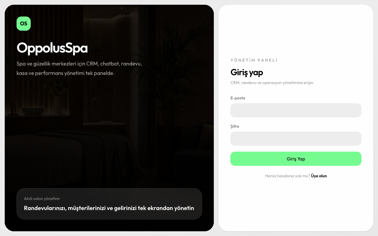 Oppolus Spa salon yönetim paneli